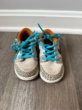 Nike SB Dunk Low Sneaker Gray Black Orange Blue Suede Animal Print Toddler 7C